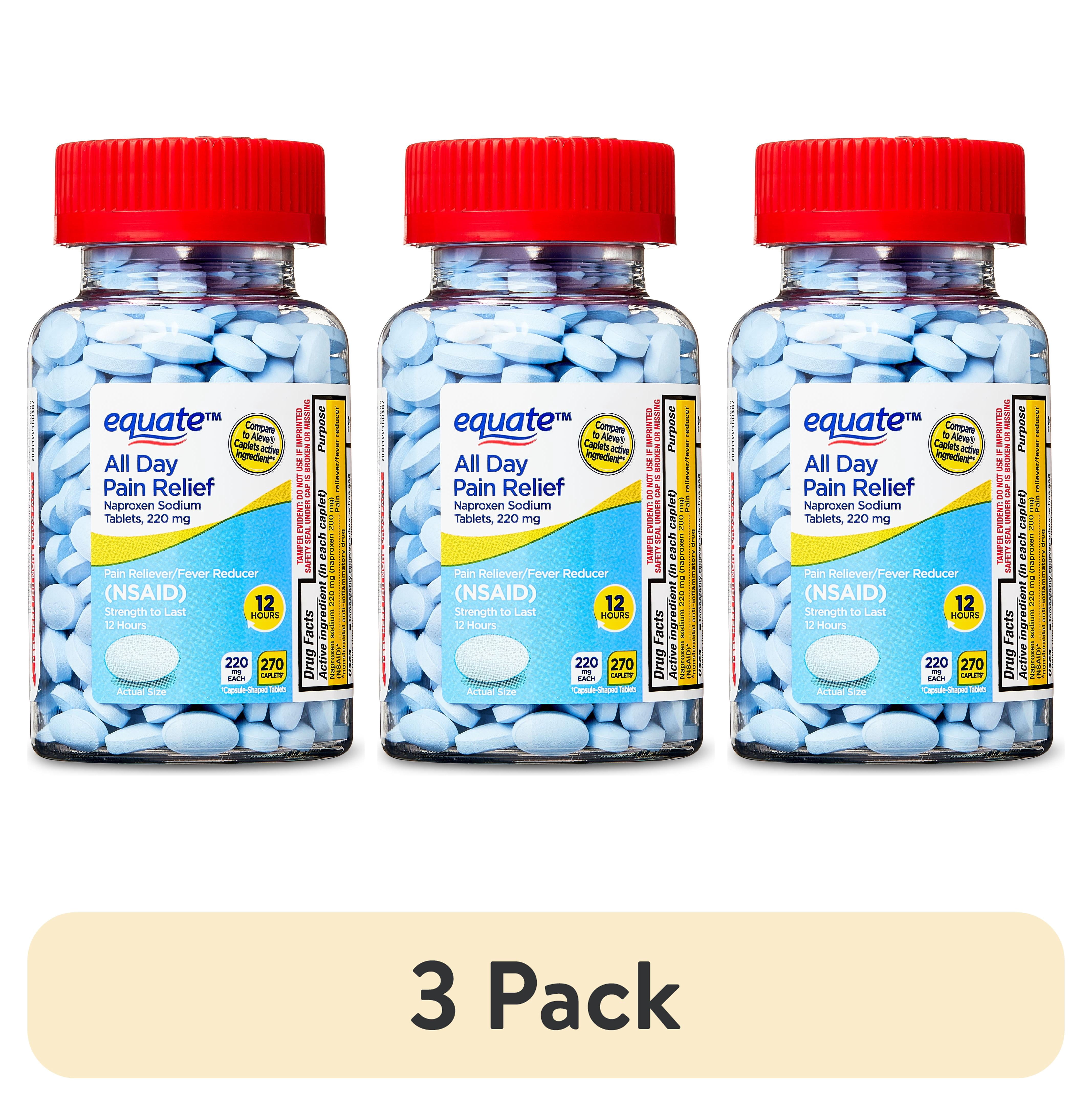 (3 pack) Equate All Day Pain Relief Naproxen Sodium Caplets, 220 mg, 270 Count, Compare to Aleve® Caplets Active Ingredient