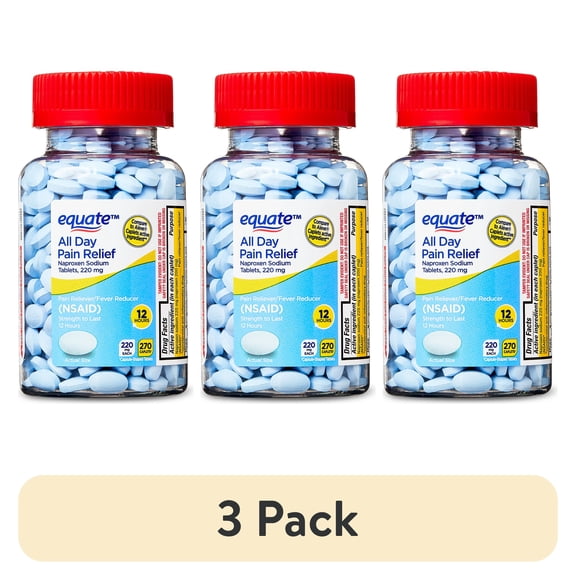 (3 pack) Equate All Day Pain Relief Naproxen Sodium Caplets, 220 mg, 270 Count, Compare to Aleve® Caplets Active Ingredient