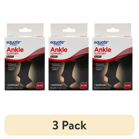 (3 pack) Equate Unisex Ankle Compression Brace Support, Small/Medium