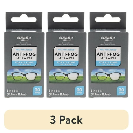 (3 pack) Equate Anti-Fog Pre-Moistened Lens Cleaning Wipes, 30 Count