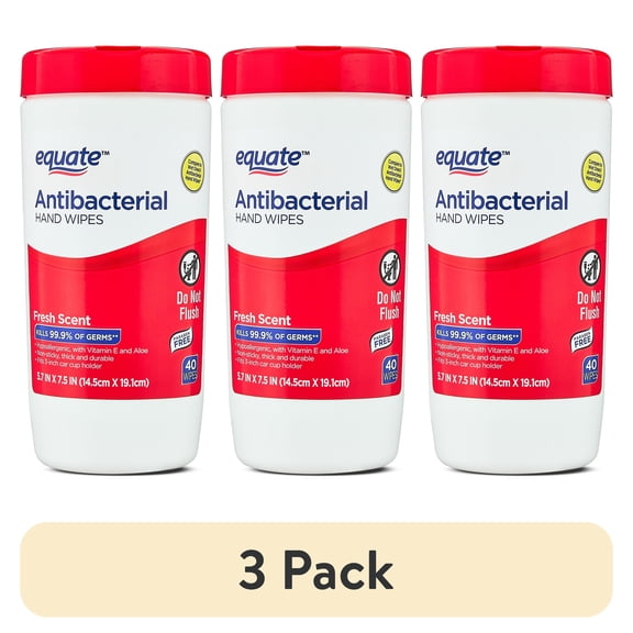 (3 pack) Equate Antibacterial Hand Wipes, Fresh Scent, 40 Wipes