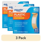 (3 pack) Equate Antibacterial Medium Plastic Bandages, 60 count