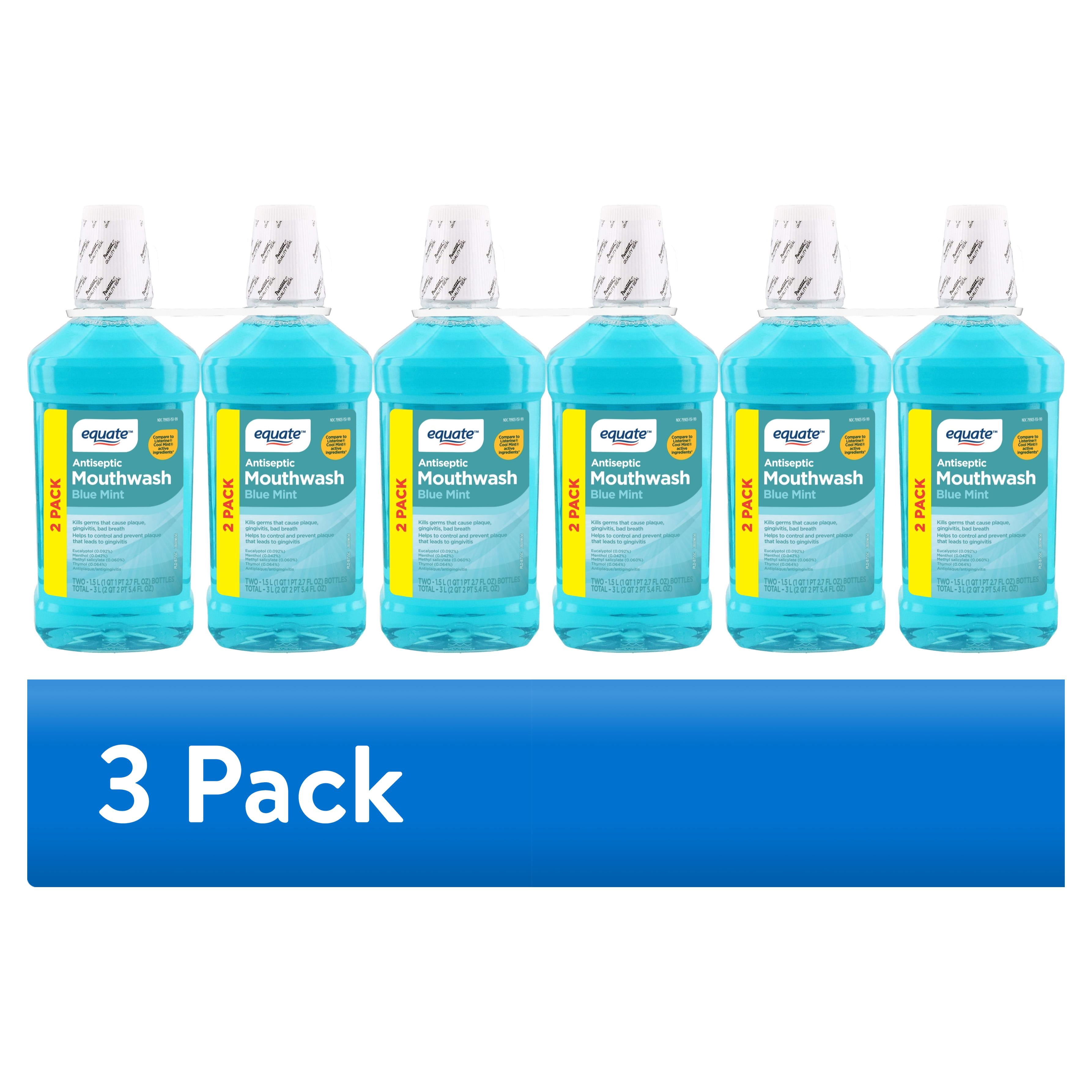 3 pack Equate Antiseptic Mouthwash, Blue Mint, 1.5 L, 2 Co
