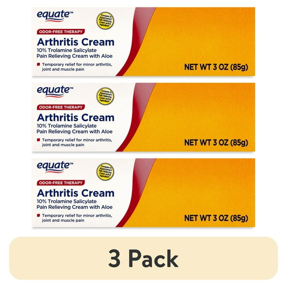 (3 pack) Equate Odor-Free Arthritis Cream 10% Trolamine Salicylate with Aloe, 3 oz, Compare to Aspercreme® Pain Relieving Cream Active Ingredient