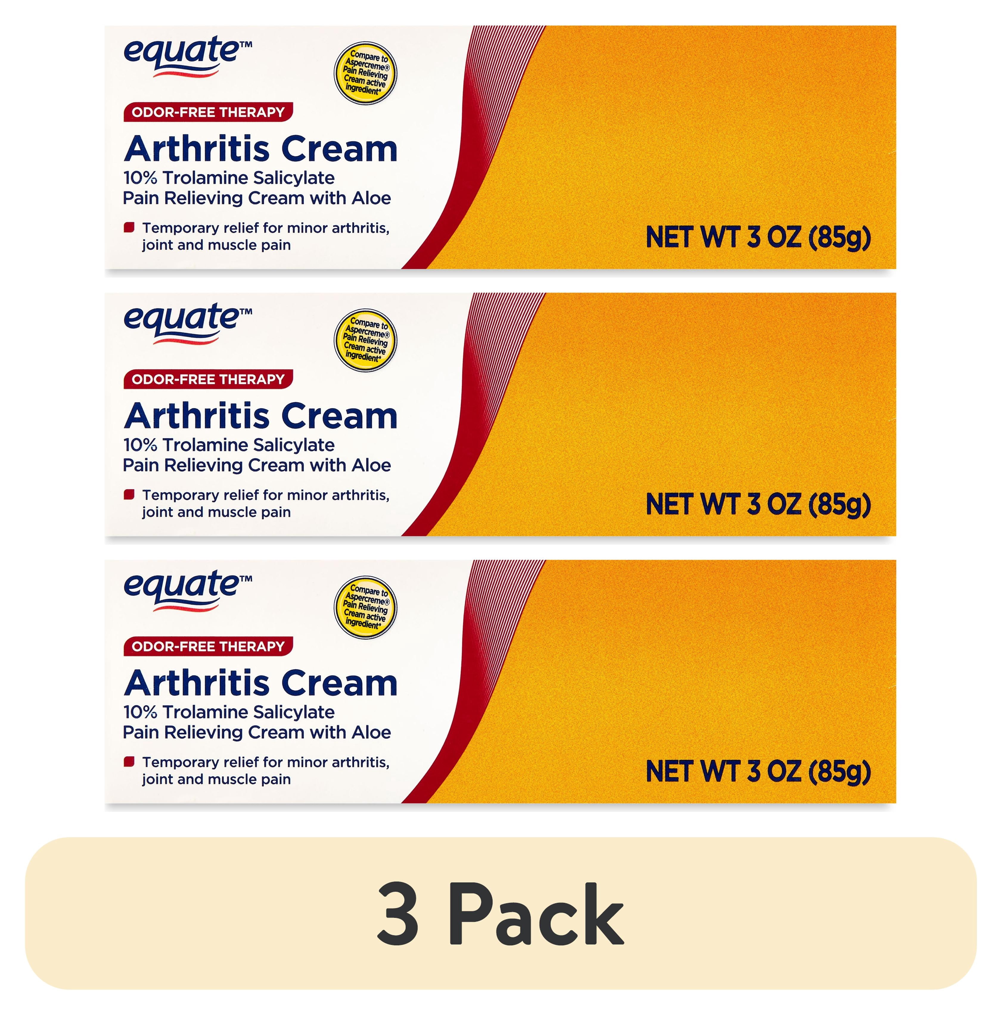 (3 pack) Equate Odor-Free Arthritis Cream 10% Trolamine Salicylate with Aloe, 3 oz, Compare to Aspercreme® Pain Relieving Cream Active Ingredient