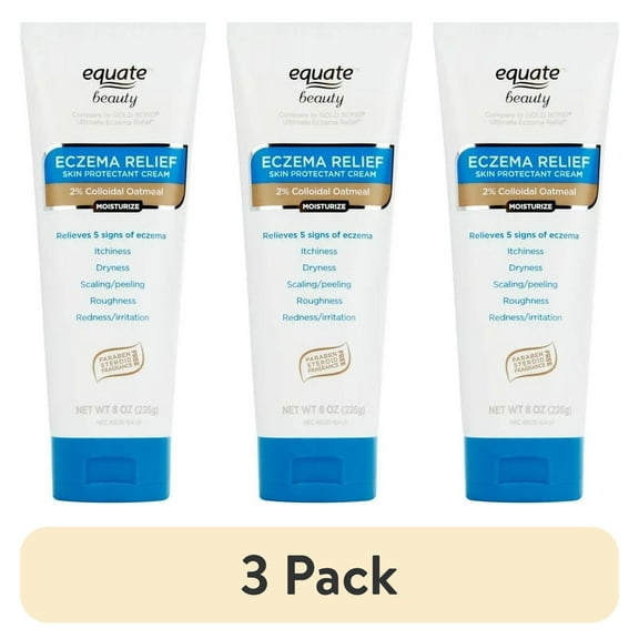 (3 pack) Equate Eczema Relief Skin Protection Cream with 2% Colloidal Oatmeal, 8 oz, Compare to Gold Bond Ultimate Eczema Relief