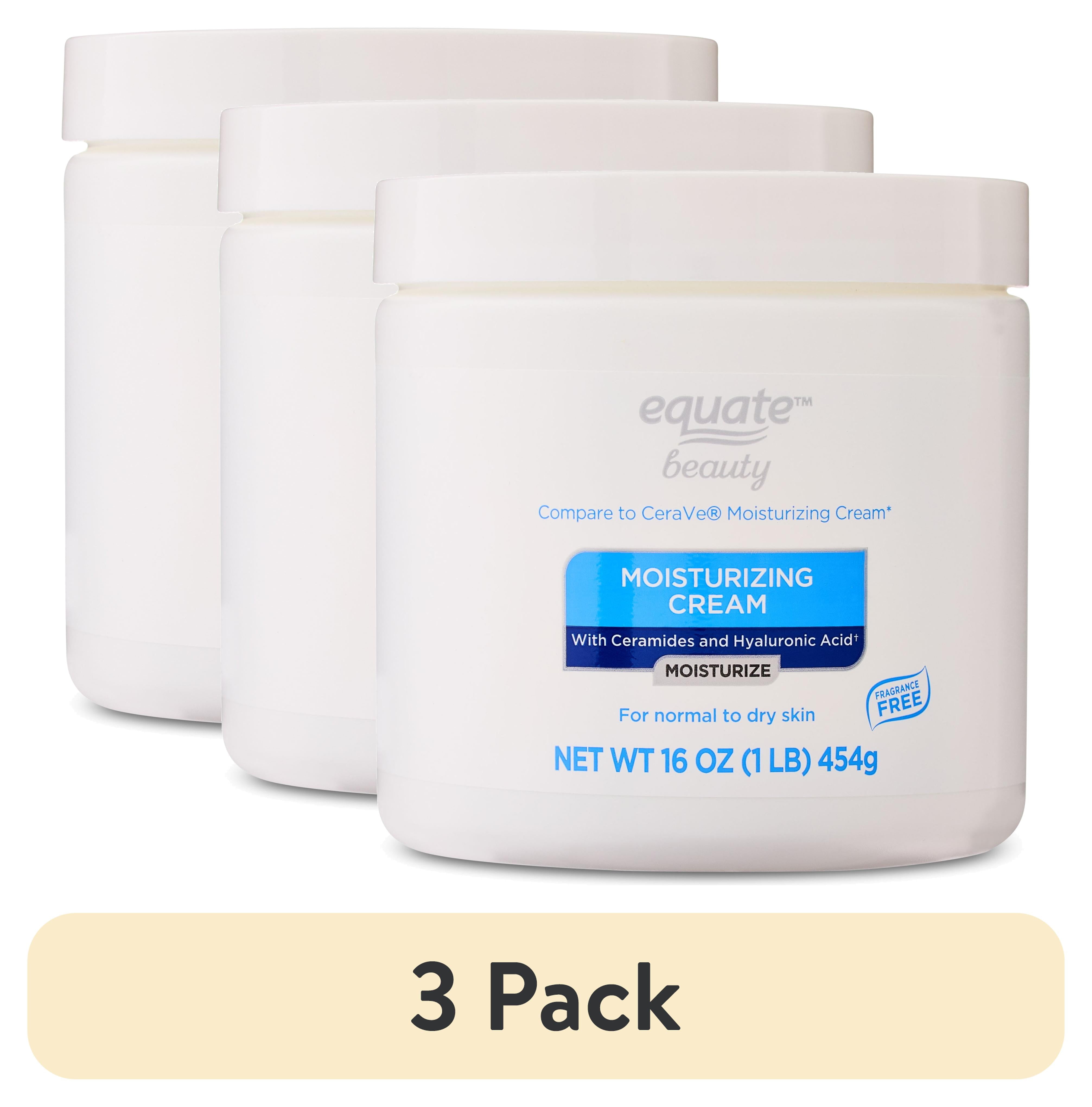(3 pack) Equate Beauty Moisturizing Cream with Ceramides and Hyaluronic Acid, Daily Moisturizer For Normal to Dry Skin, Compare to CeraVe Moisturizing Cream, 16 oz