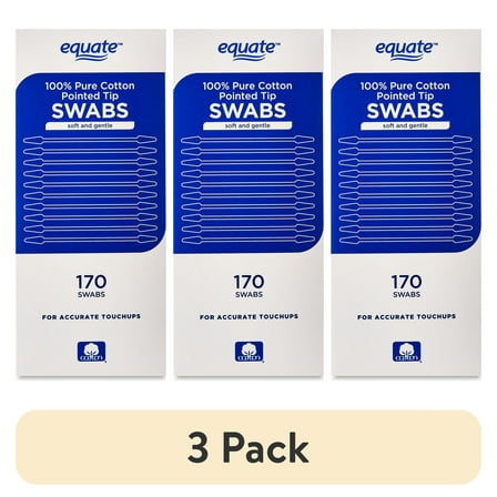 (3 pack) Equate Pointed Tip Cotton Swabs, 170 Count