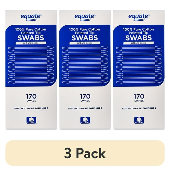 (3 pack) Equate Pointed Tip Cotton Swabs, 170 Count