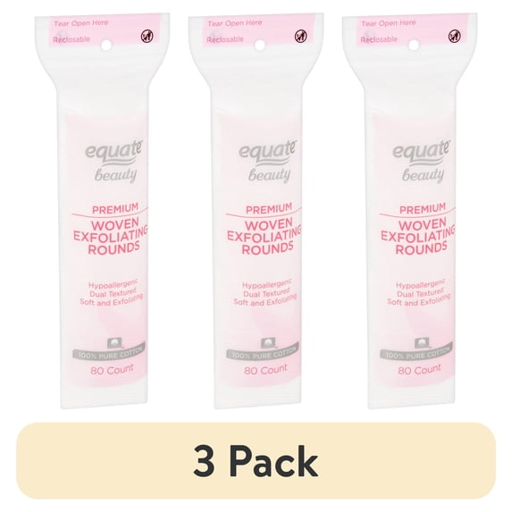 (3 pack) Equate Beauty Premium Woven Exfoliating Rounds, 80 Count