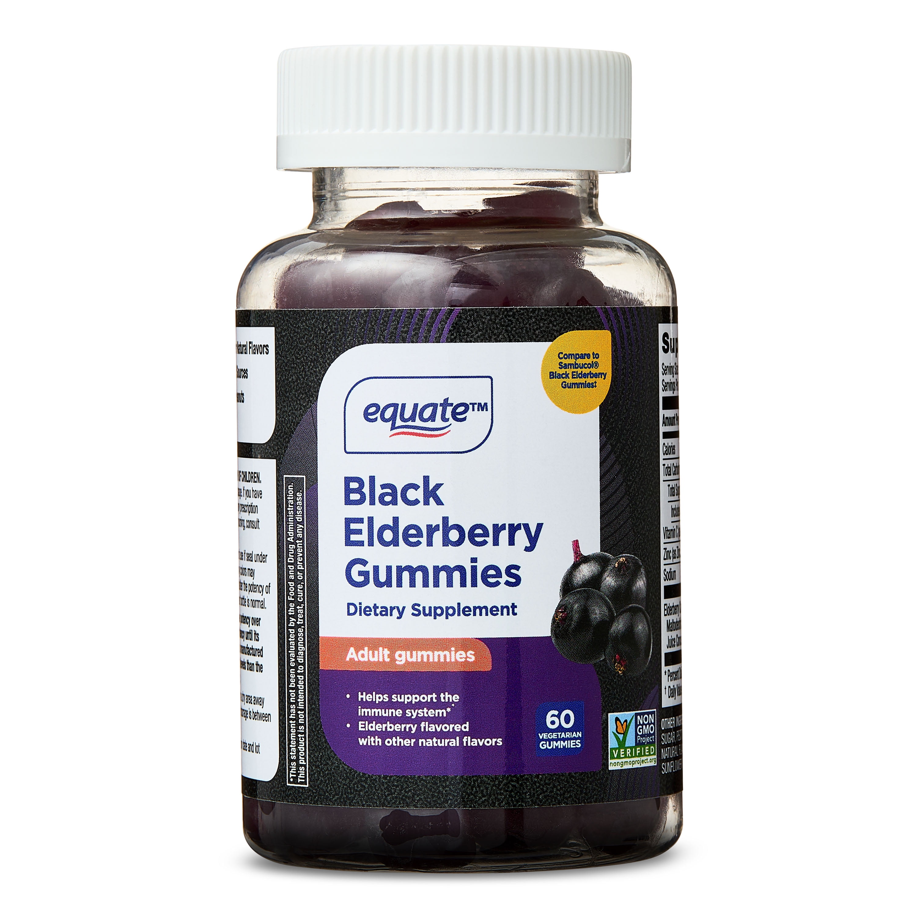 (3 pack) Equate Black Elderberry Dietary Supplement Gummies, 50 mg, 60 Count, Compare to Sambucol® Black Elderberry Gummies
