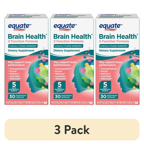 (3 pack) Equate Brain Health 5 Function Formula Capsules Dietary Supplement, 30 Count