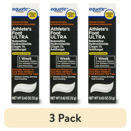 (3 pack) Equate Athlete's Foot Ultra Butenafine Hydrochloride 1% Antifungal Cream, 0.42 oz, Compare to Lotrimin Ultra® Active Ingredient