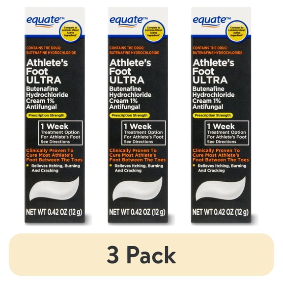 (3 pack) Equate Athlete's Foot Ultra Butenafine Hydrochloride 1% Antifungal Cream, 0.42 oz, Compare to Lotrimin Ultra Active Ingredient