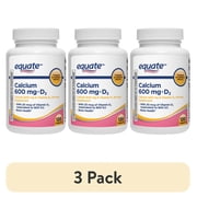 3 pack Equate Calcium + D3 Tablets Dietary Supplement, 600 mg, 120 Count, Compare to Caltrate 600+D3