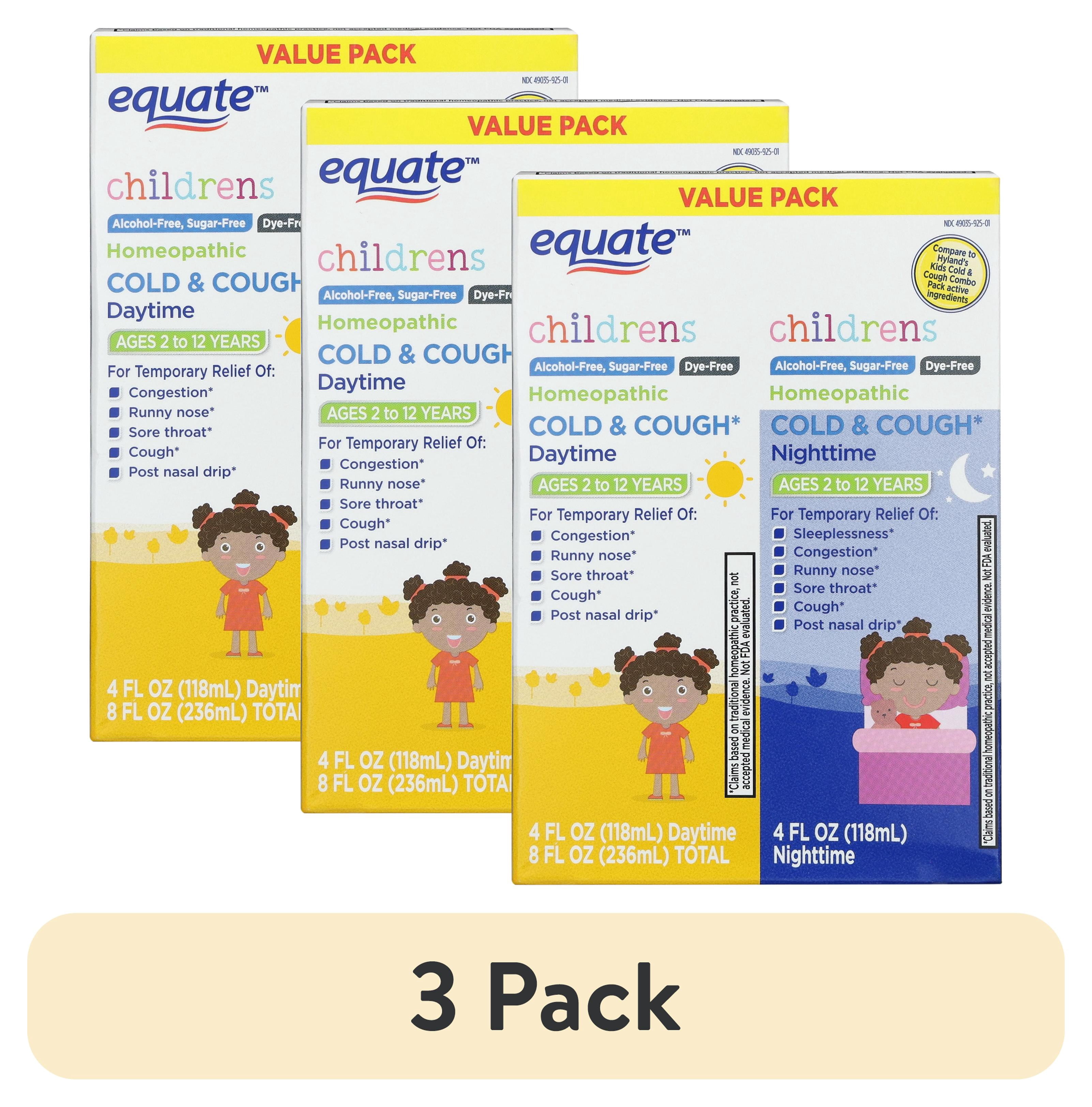 (3 pack) Equate Children's Homeopathic Daytime and Nighttime Cold and Cough Liquid Value Pack, 8 fl oz, 2 Pack