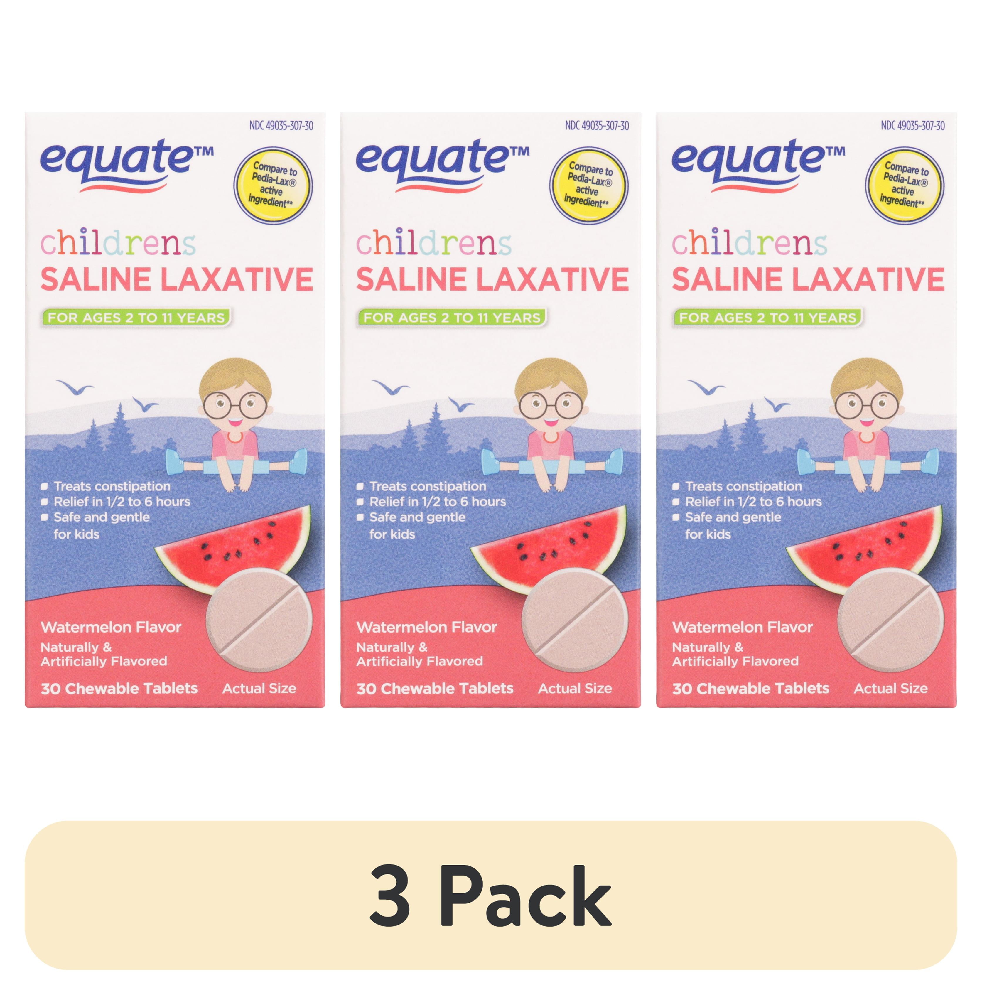 (3 pack) Equate Children's Saline Laxative Chewable Tablets, Watermelon Flavor, Ages 2 to 11 Years, 30 Count, Compare to Pedia-Lax Active Ingredient