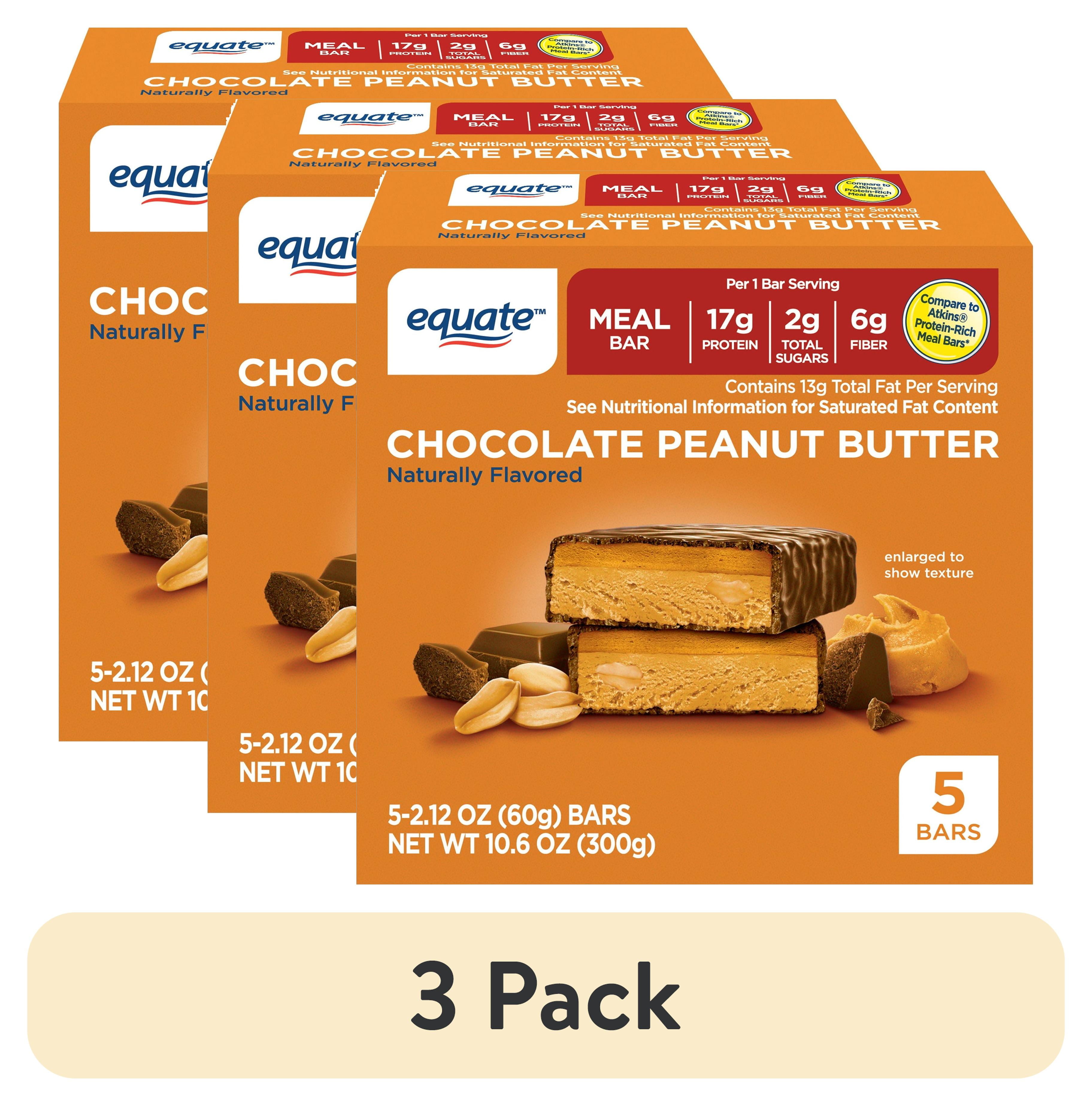 (3 pack) Equate Chocolate Peanut Butter Meal Bar, 5 Ct