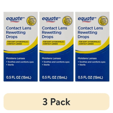 (3 pack) Equate Contact Lens Rewetting Drops for Soft Contact Lenses, 0.5 fl oz (15 ml), Compare to Clear Eyes Contact Lens Multi-Action Relief