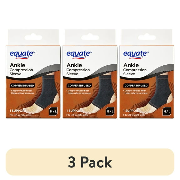 (3 pack) Equate Copper-Infused Ankle Compression Sleeve Brace, Medium/Large