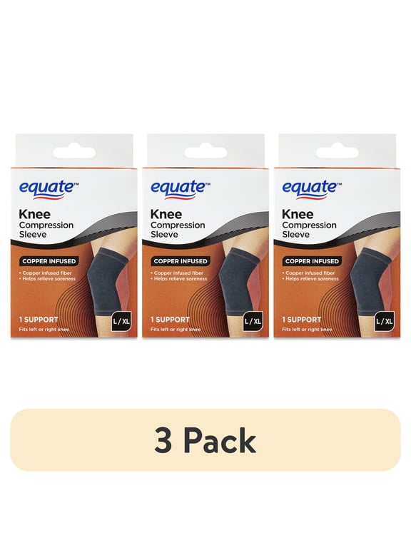 (3 pack) Equate Copper Infused Knee Support Compression Sleeve, Large/Extra Large, Unisex