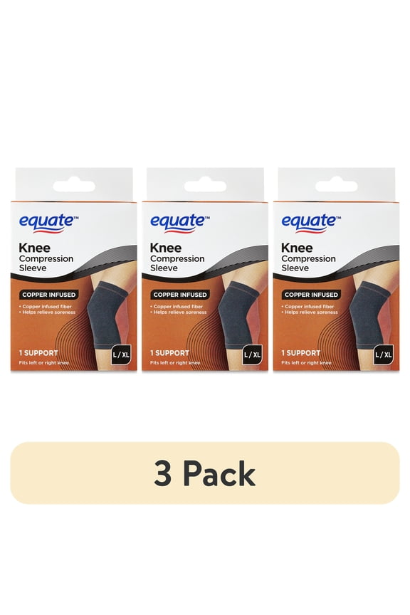 (3 pack) Equate Copper Infused Knee Support Compression Sleeve, Large/Extra Large, Unisex