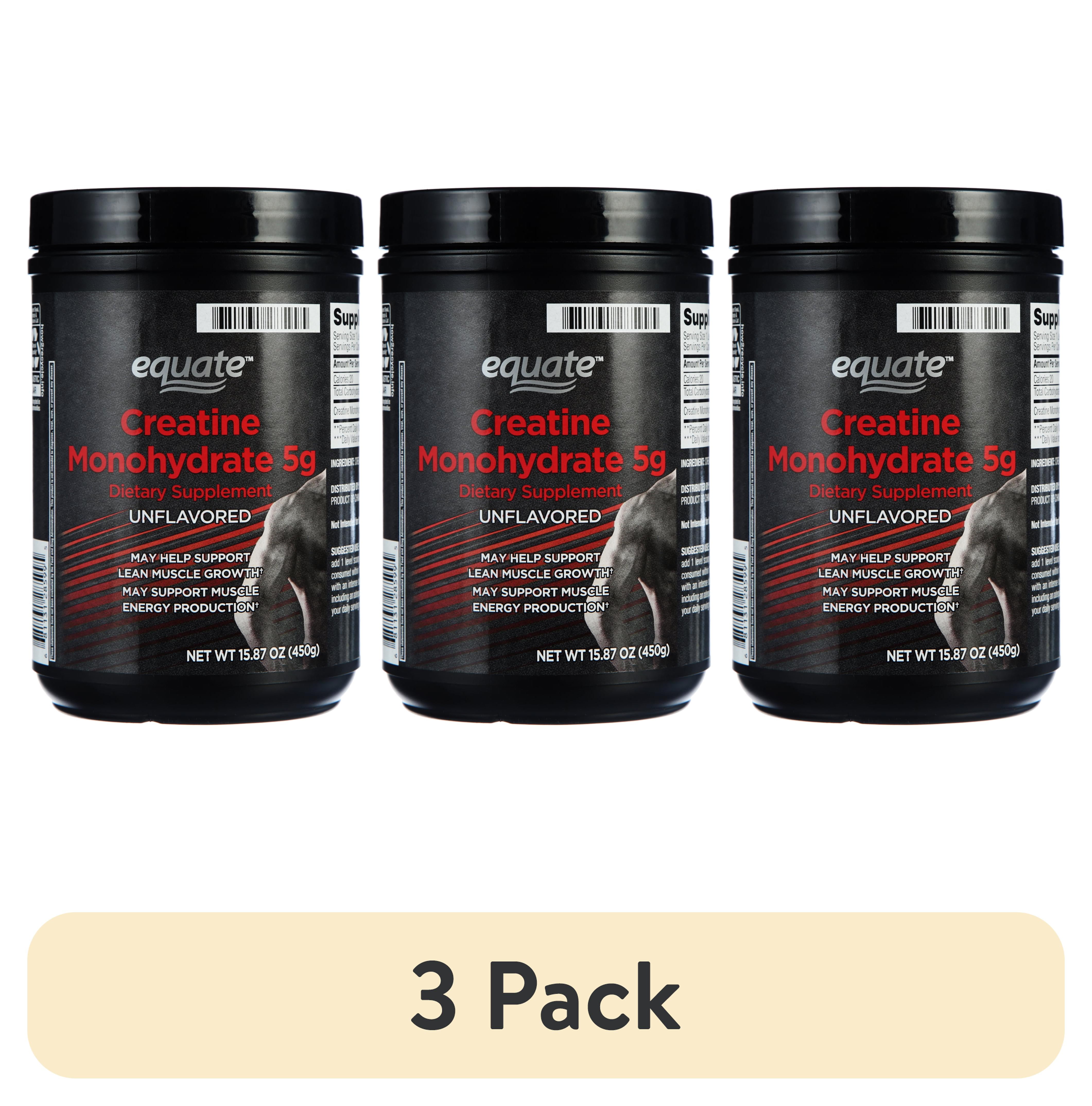 (3 pack) Equate Creatine Monohydrate Dietary Supplement, Unflavored, 5 g, 15.87 oz
