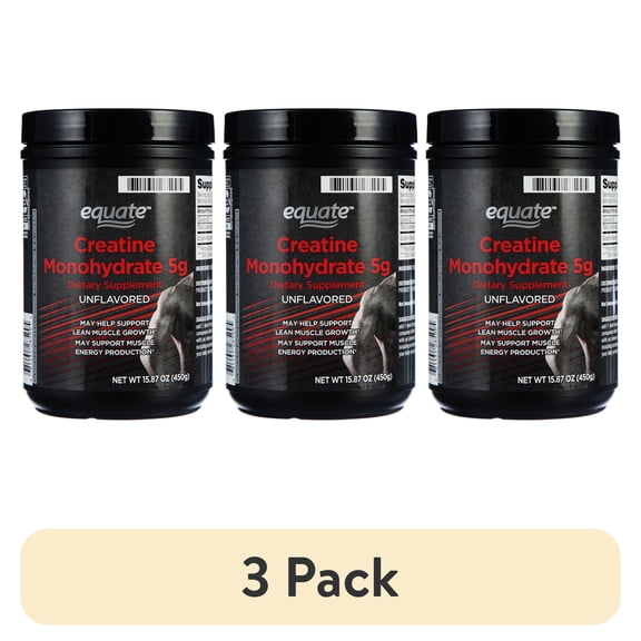 (3 pack) Equate Creatine Monohydrate Dietary Supplement, Unflavored, 5 g, 15.87 oz
