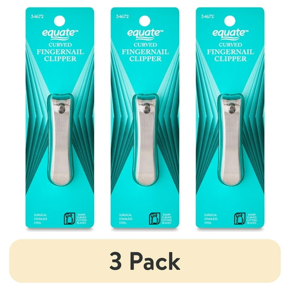 (3 pack) Equate Stainless Steel Curved-Edge Fingernail Clippers, 1 Count
