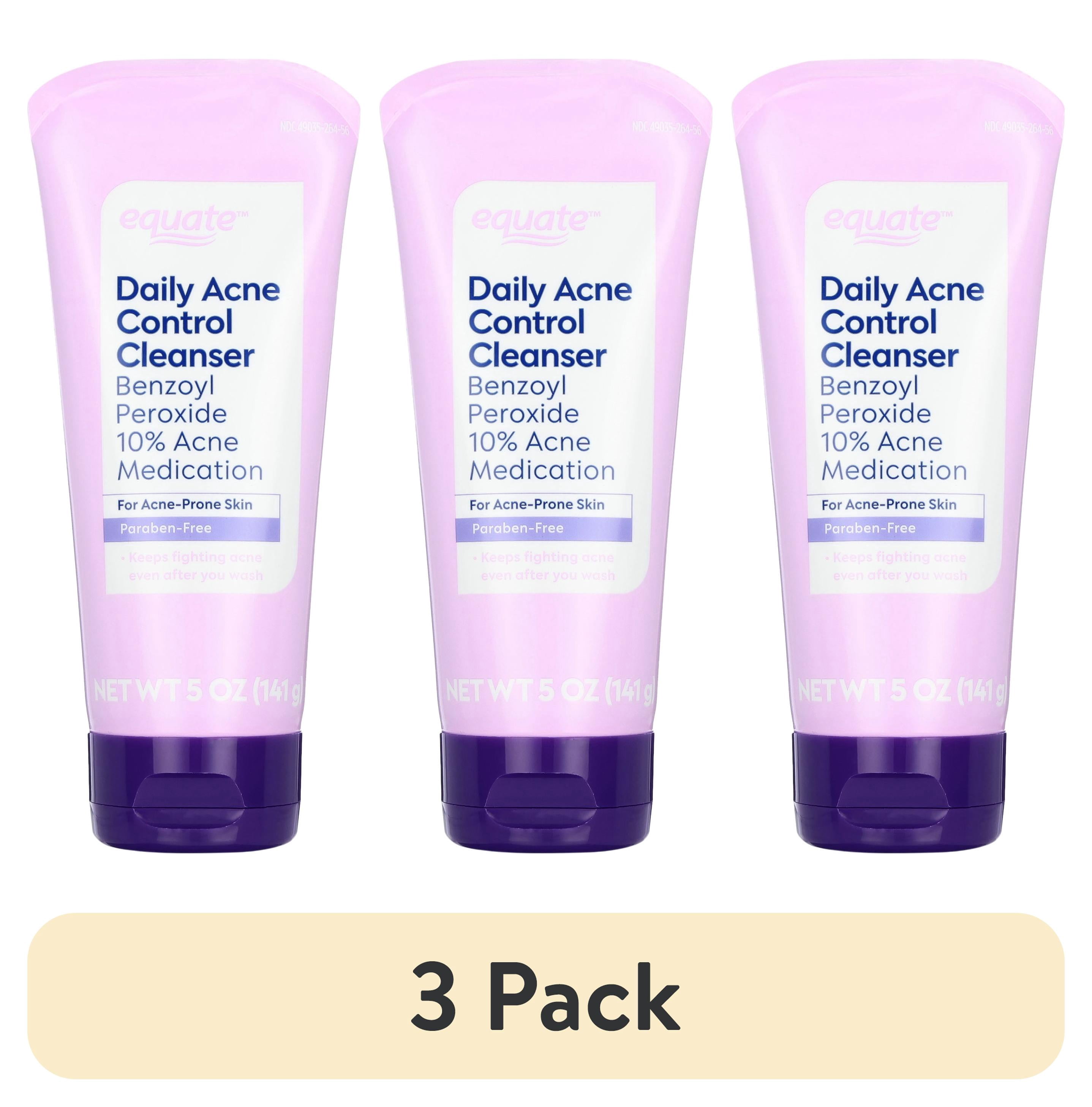 (3 pack) Equate Daily Acne Control Cleanser Benzoyl Peroxide 10% Acne Medication, 5 oz