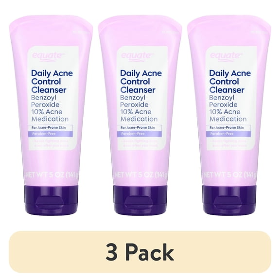(3 pack) Equate Daily Acne Control Cleanser Benzoyl Peroxide 10% Acne Medication, 5 oz