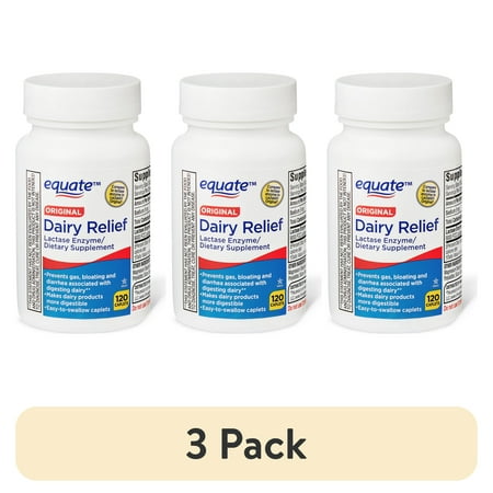 (3 pack) Equate Dairy Relief Lactase Enzyme Caplets, Original, 120 Count, Compare to Lactase Enzyme in Lactaid® Fast Act
