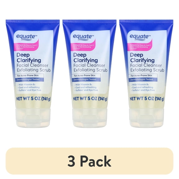 (3 pack) Equate Facial Cleanser Exfoliating Scrub with Deep Clarifying Ingredients, 5 oz
