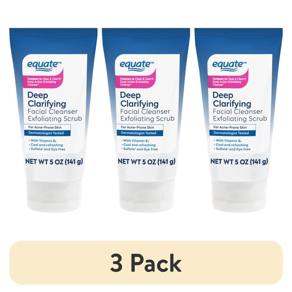 (3 pack) Equate Facial Cleanser Exfoliating Scrub with Deep Clarifying Ingredients, 5 oz