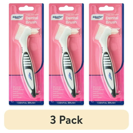 (3 pack) Equate Teen, Adult, Senior Plastic White Denture Tooth Brush Other Denture Care 1 Count
