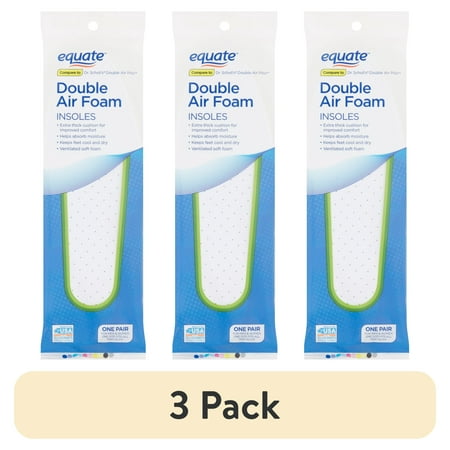 (3 pack) Equate Double Air Foam Insoles for Improved Comfort and Ventilation, One Size, 1 Pair (Adult - Unisex)