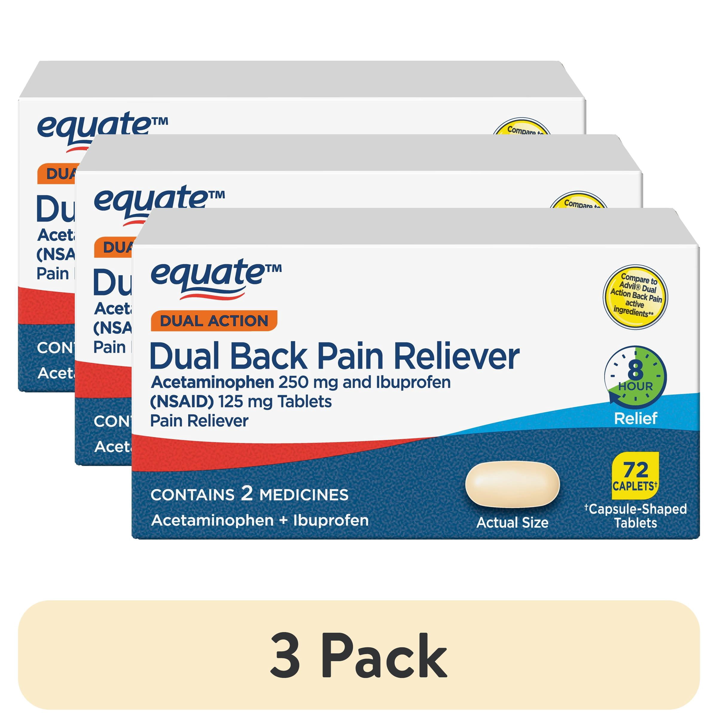 (3 pack) Equate Dual Action Acetaminophen and Ibuprofen (NSAID) Tablets, 250 mg/125 mg, Back Pain, 72 Count
