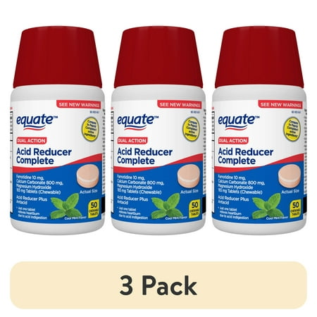 (3 pack) Equate Dual-Action Acid Reducer Complete, Mint Chewable Tablets, 50 Count, Compare to Pepcid Complete Active Ingredients