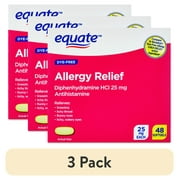 (3 pack) Equate Allergy Relief Diphenhydramine HCl 25mg Antihistamine Softgels, 48 Count, Compare to Benadryl® Allergy Ultratab® Active Ingredient