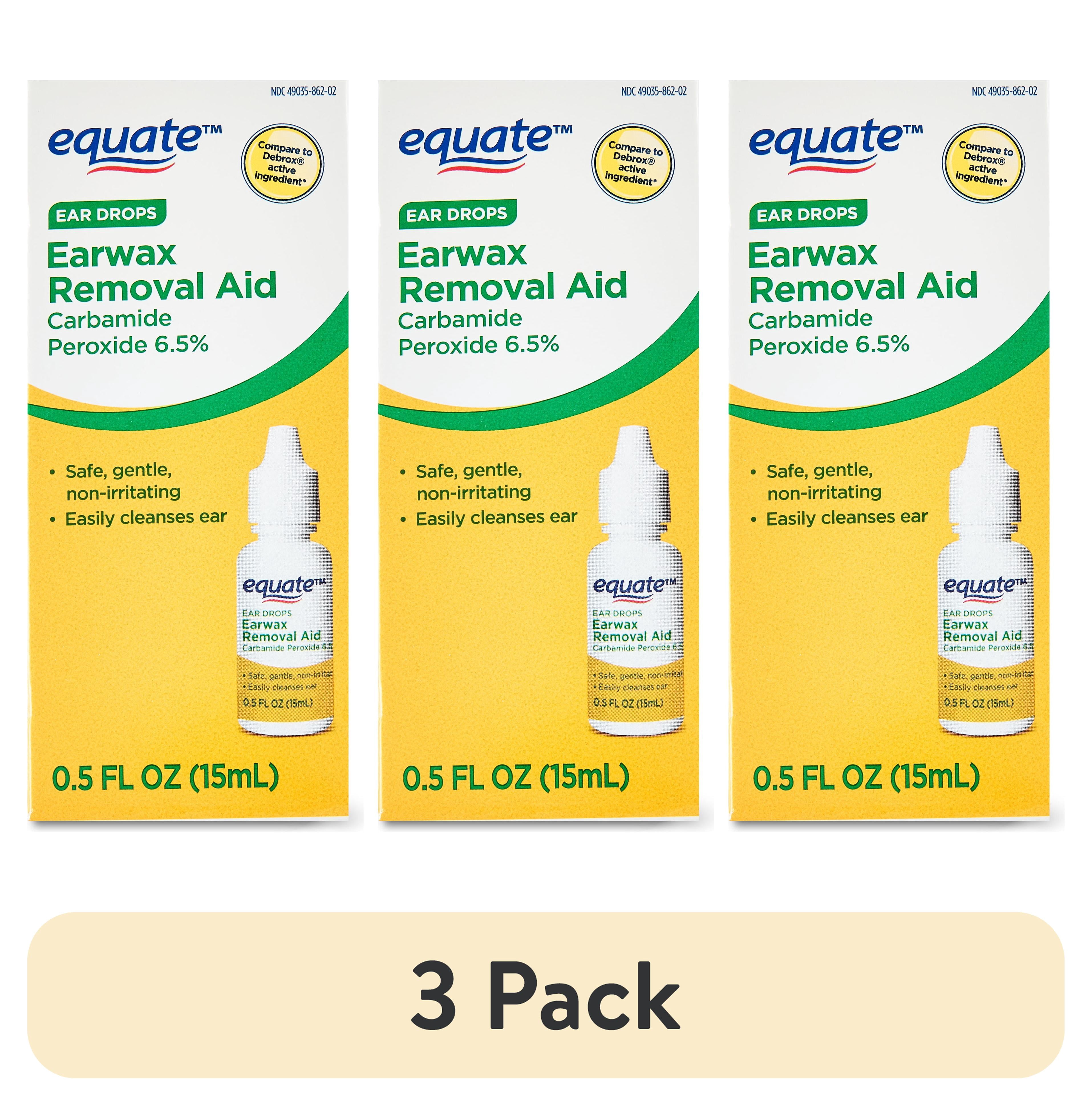 (3 pack) Equate Ear Drops Earwax Removal Aid Carbamide Peroxide 6.5%, 0.5 fl oz, Compare to Debrox® Active Ingredient