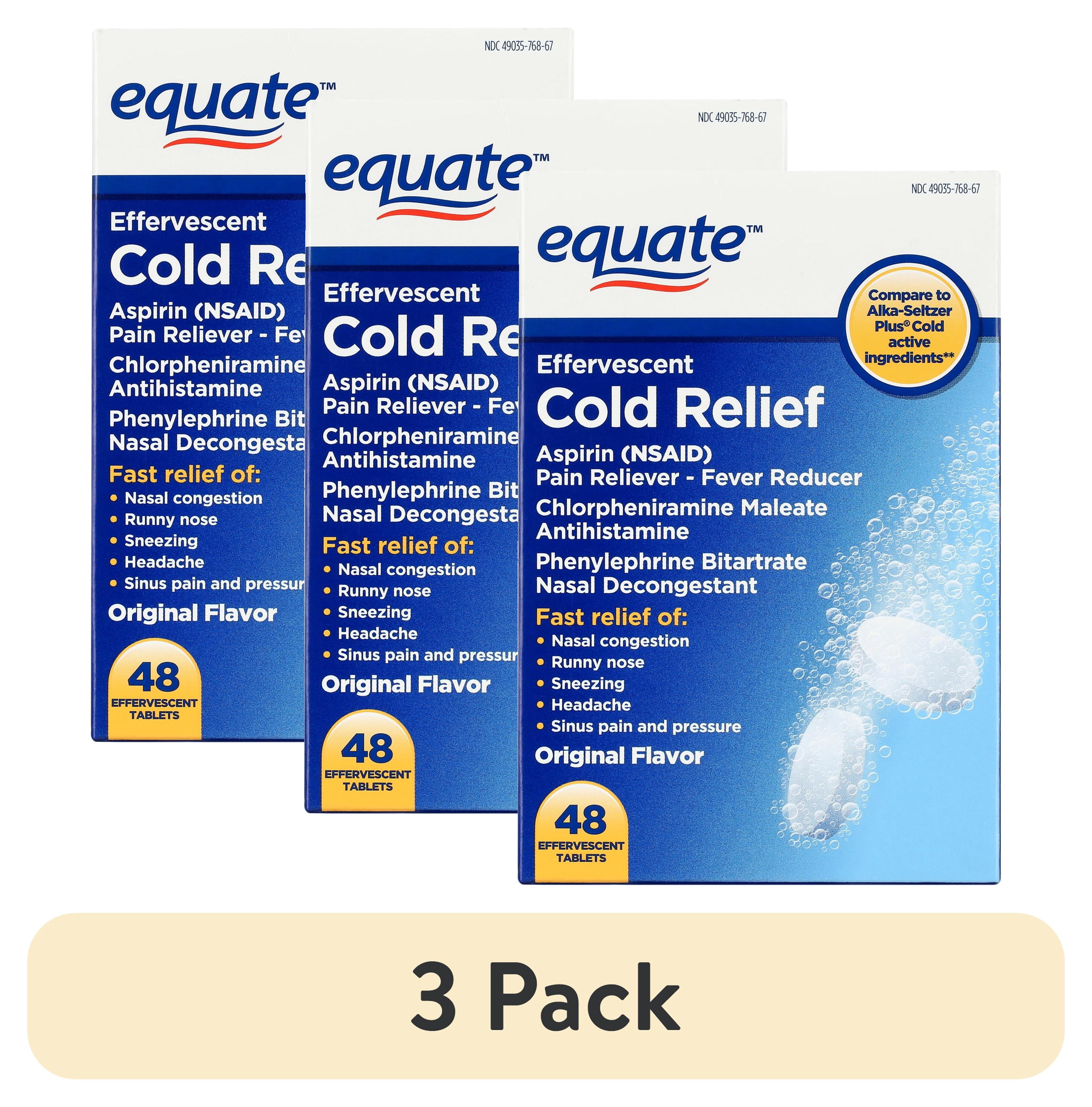 (3 pack) Equate Effervescent Cold Relief, 48 Tablets, Compare to Alka-Seltzer Plus® Cold Active Ingredients