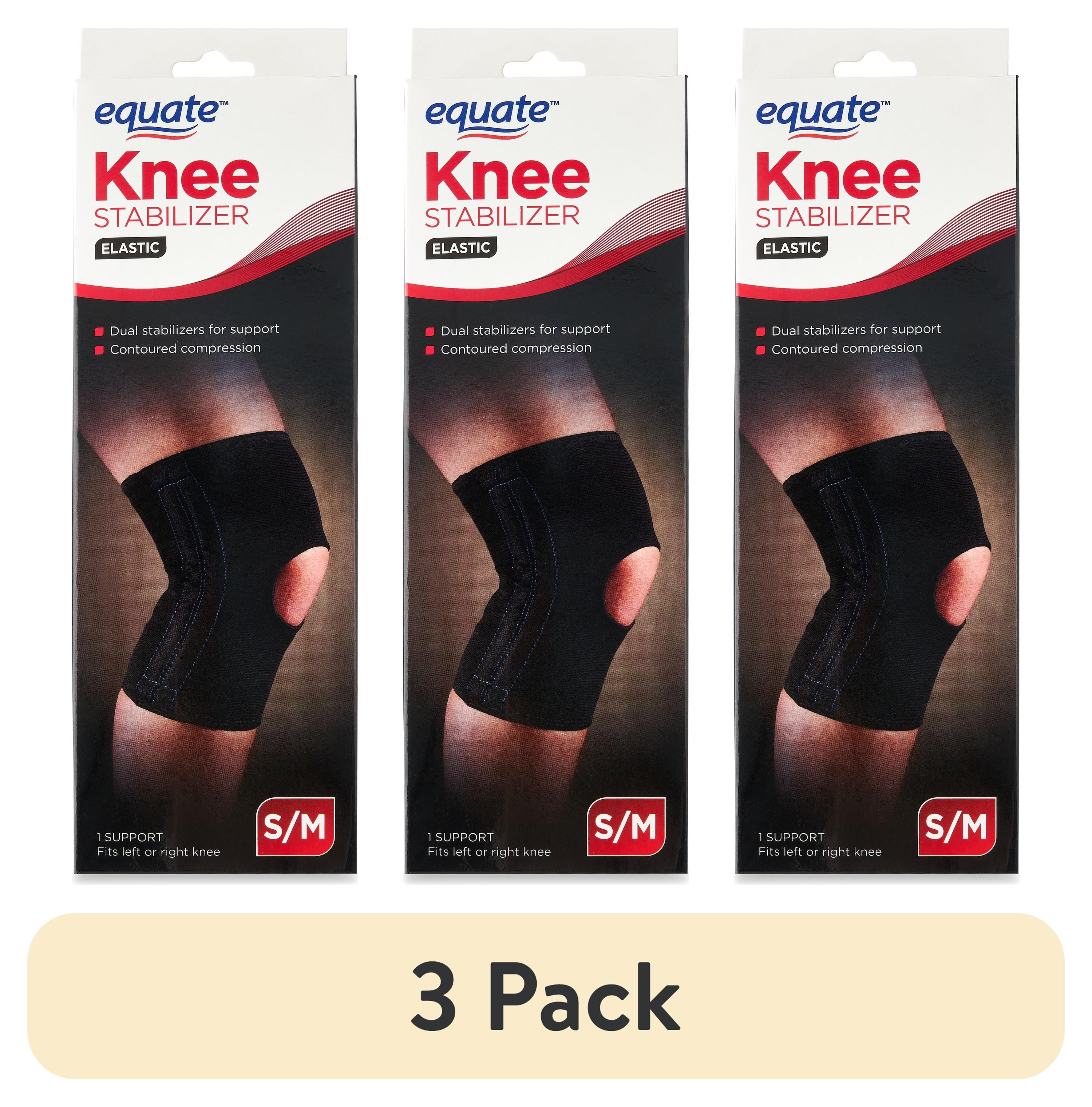 (3 pack) Equate Elastic Knee Stabilizer Brace, Black, Small/Medium Size, Fits Left or Right Knee