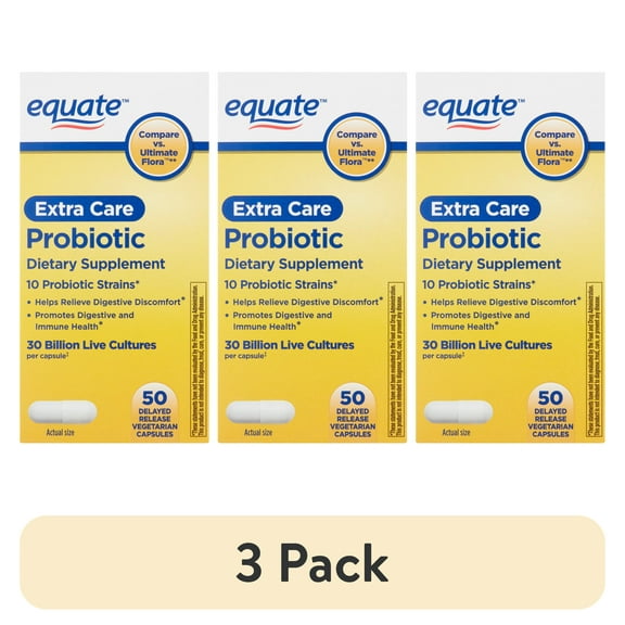 (3 pack) Equate Extra Care Probiotic Capsules, Delayed Release, 50 Count