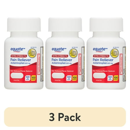 (3 pack) Equate Extra Strength Pain Reliever Acetaminophen Caplets, 500mg, Pain Reliever/Fever Reducer, 100 Count, Compare to Tylenol® Active Ingredient