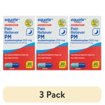 (3 pack) Equate Extra Strength Acetaminophen and Diphenhydramine HCl Nighttime Pain Relief Gelcaps, 20 Count