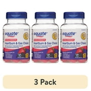 (3 pack) Equate Extra Strength Heartburn Relief + Gas Relief Chews, Mixed Berry, 54 Chewable Tablets