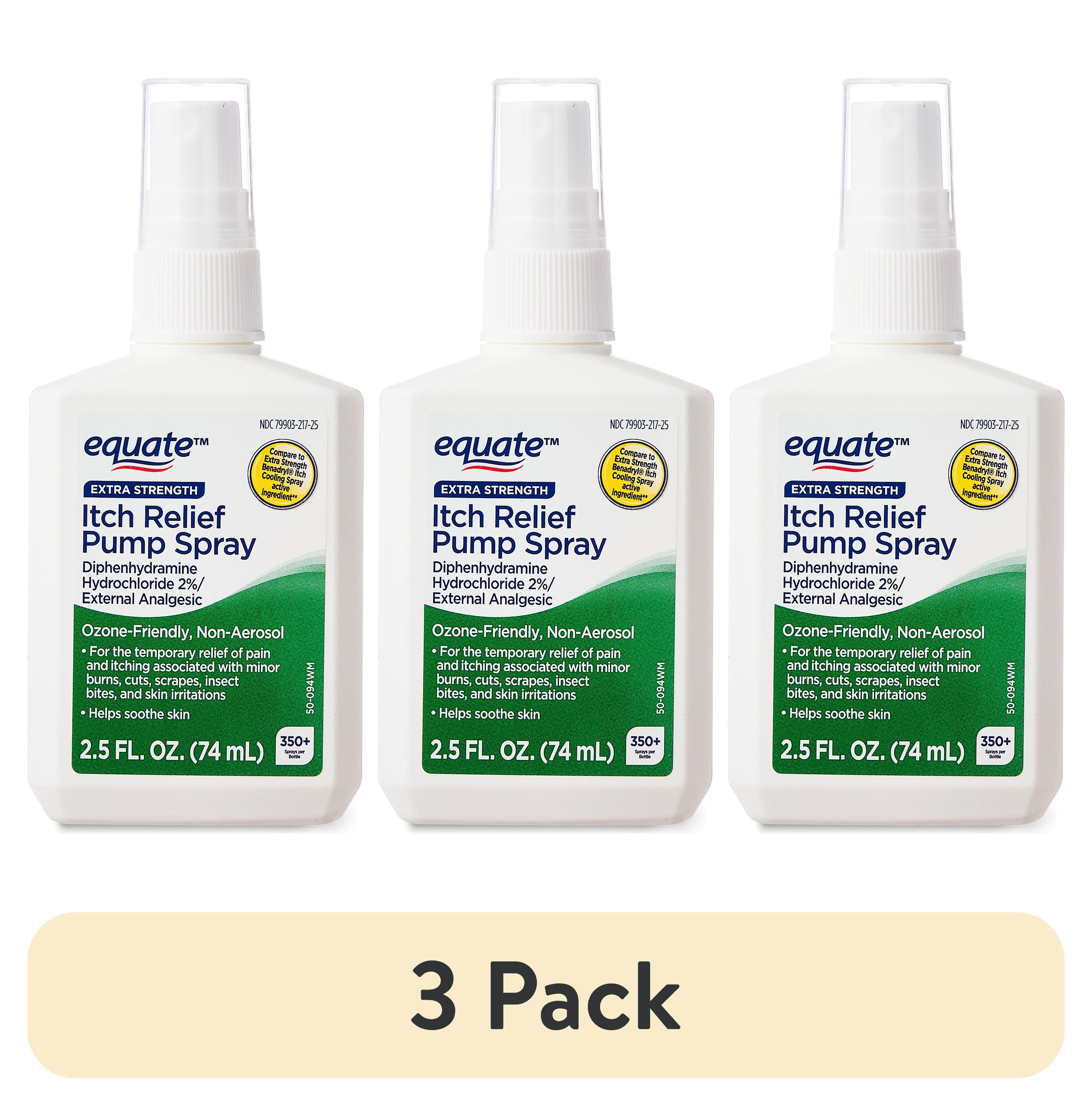 (3 pack) Equate Extra Strength Itch Relief Pump Spray for Skin Irritation, 2.5oz, Compare to Extra Strength Benadryl® Itch Cooling Spray Active Ingredient