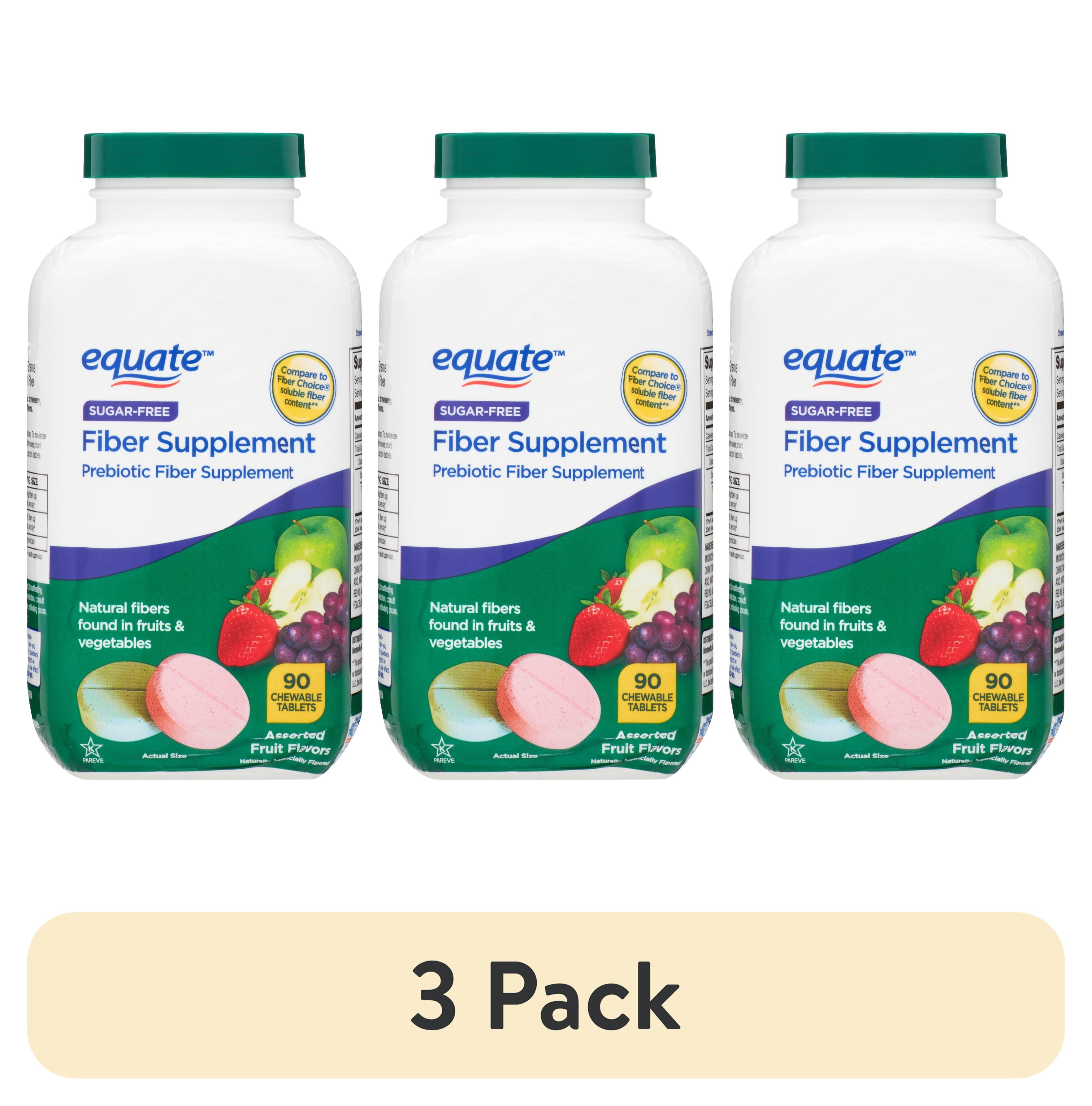 (3 pack) Equate Fiber Supplement Fruit Flavored Chewable Tablets, 90 Count, Compare to Fiberchoice Soluble Fiber Content
