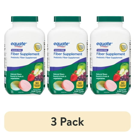 (3 pack) Equate Fiber Supplement Fruit Flavored Chewable Tablets, 90 Count, Compare to Fiberchoice® Soluble Fiber Content