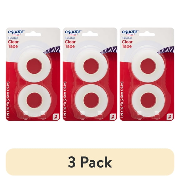 (3 pack) Equate Flexible Clear Tape, 1 in x 10 yd, 2 Count